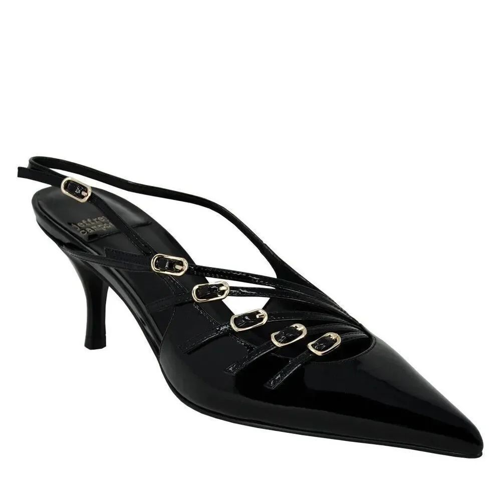 New Jeffrey Campbell Lash Patent Leather Buckle Slingback Shoes Heels Size 9